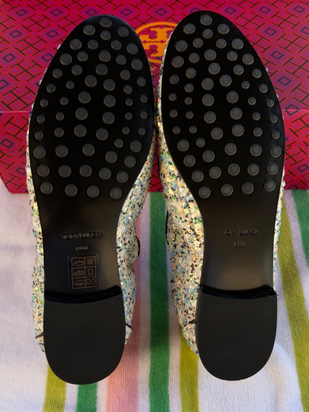 Tory Burch Ballet Mirror Sequin Navy Leather Trim Loafers US 8.5 Box NEW - Picture 9 of 14